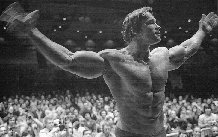 Arnold Schwarzenegger, barbell, skinny, bodybuilding, exercising, gyms, dumbbells, Bodybuilder, HD wallpaper