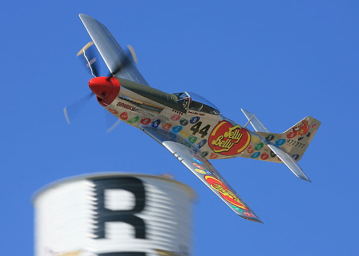 Jelly Belly Racer, Nord-, Renn-, Mustang-, Amerikaner-, Gelee-, WWII-, P-51-, Reno-, Bauch-, Sparky-, Flugzeug-Flugzeuge, HD-Hintergrundbild