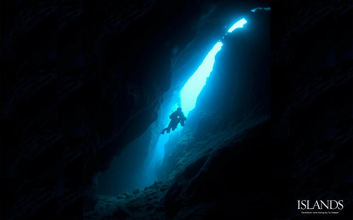 grotte, plongeur, plongée, océan, plongée sous-marine, mer, sous l'eau, Fond d'écran HD