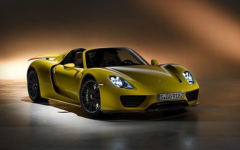 gelb Porsche 918 Spyder Cabrio Coupé, Porsche 918, Spyder, Porsche, gelb, Seitenansicht, HD-Hintergrundbild HD wallpaper