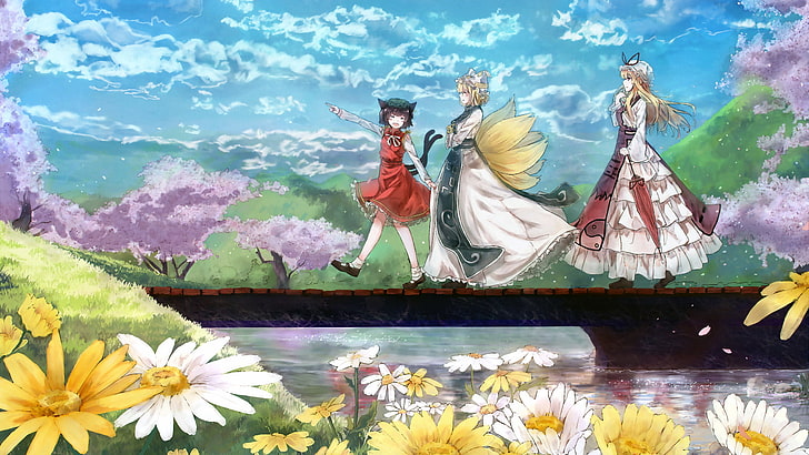 Anime, Touhou, Chen (Touhou), Ran Yakumo, Yukari Yakumo, HD wallpaper