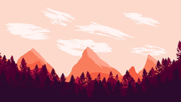 ilustrasi pegunungan, minimalis, lanskap, seni digital, pegunungan, Wallpaper HD