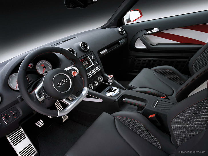 Audi A3 TDi Clubsport Quattro Интерьер, черный ауди руль, салон, audi, quattro, клубный спорт, автомобили, HD обои