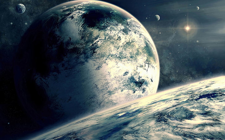 Esopianeta grigio pianeta-spazio espanso Wallpaper HD, fotografia in scala di grigi di pianeti sfondo, Sfondo HD