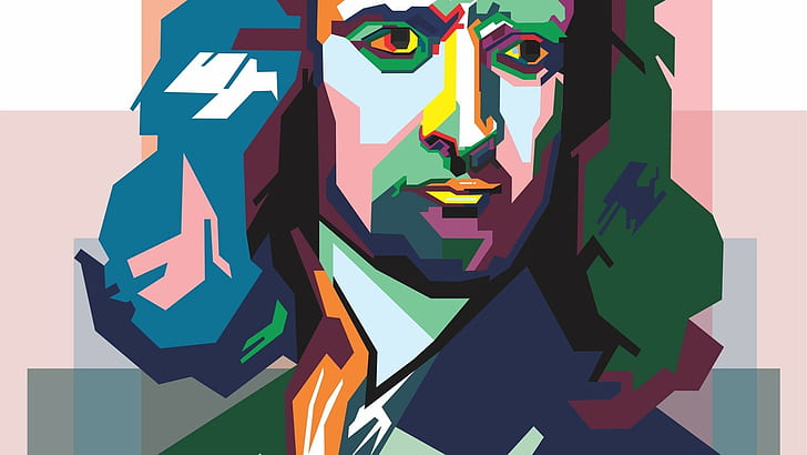 мужчины лицо портрет Исаак Ньютон цифровое искусство минимализм физика ученые красочный, HD обои