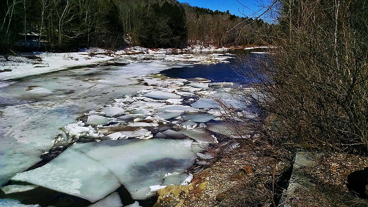 floe, ice, river, spring, thaw, winter, HD wallpaper