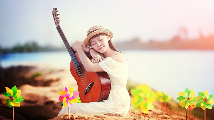 Kobieta, gra, gitara, dziewczyny, 2560x1440, 4k fotki, Tapety HD