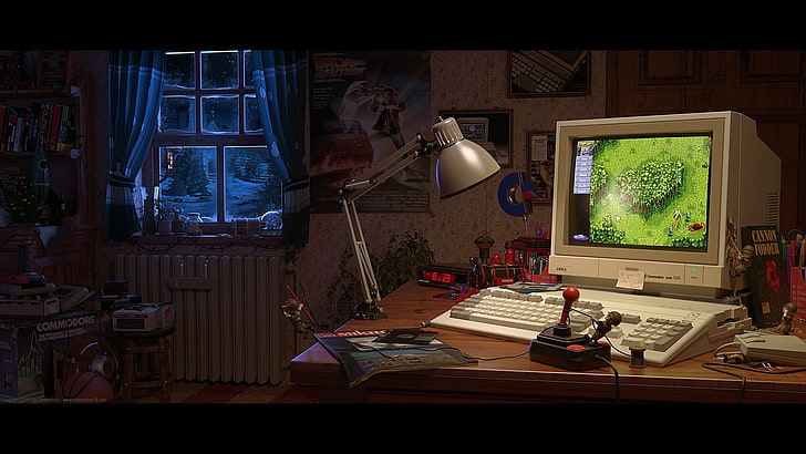 monitor per computer grigio, arte digitale, Toni Bratincevic, videogiochi, 3D, Commodore Amiga, Cannon Fodder, Sfondo HD