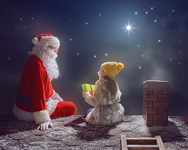 산타 클로스 벽지, 새해, 크리스마스, 밤, 메리 크리스마스, 산타 클로스, HD 배경 화면 HD wallpaper