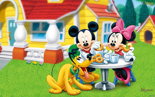 Fondo de pantalla de Disney Mickey Mouse, Minnie Mouse y Plutón, Disney, Mickey Mouse, Minnie Mouse, Plutón, Fondo de pantalla HD HD wallpaper