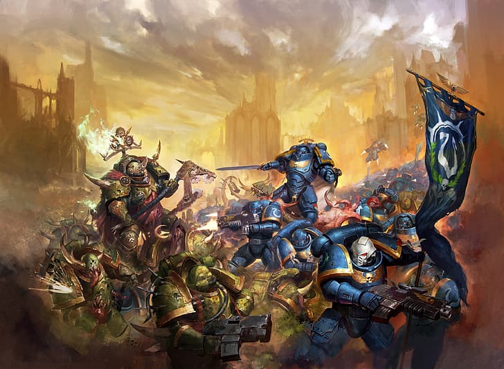 Warhammer 40,000, เวิร์กชอปเกม, Space Marine, Space Marines, Ultramarines, Chaos, Chaos Space Marine, Chaos Space Marines, Plague, วอลล์เปเปอร์ HD