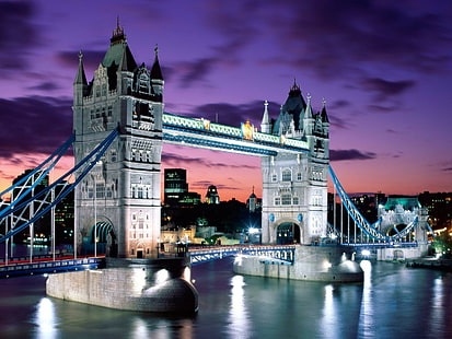 ロンドン橋、テムズ川、都市、川、橋、夕暮れ、 HDデスクトップの壁紙 HD wallpaper