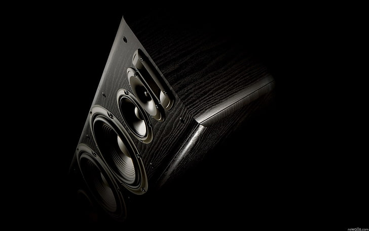 speaker rak buku hitam, musik, suara, teknologi, latar belakang hitam, speaker, Wallpaper HD