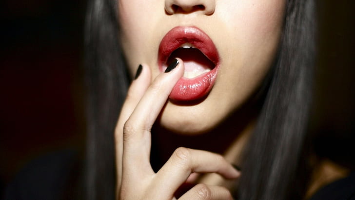 lackierte Nägel, Finger, offener Mund, Gesicht, Münder, Lippen, Frauen, HD-Hintergrundbild