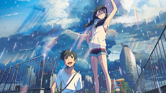 Weathering With You, Hodaka Morishima, Hina Amano, anime, chłopcy z anime, dziewczyny z anime, Tapety HD HD wallpaper