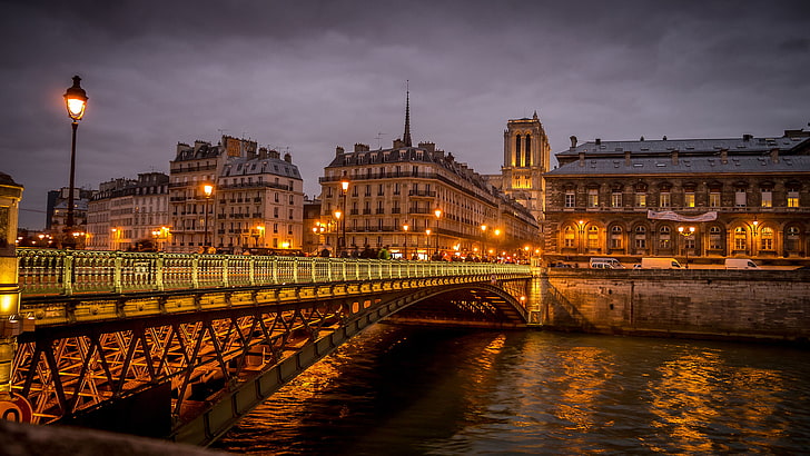France Paris Pont D’arcole At Night Desktop HD Wallpaper For Pc Tablet and Mobile 3840 × 2160، خلفية HD