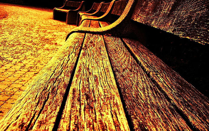 Wooden bench, brown plank bench, photography, 1920x1200, bench, HD wallpaper
