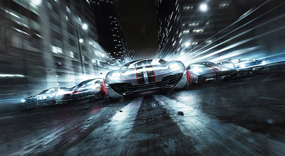 GRID 2, several gray sports cars illustration, Games, Other Games, Racing, Cars, video game, 2013, HD wallpaper HD wallpaper