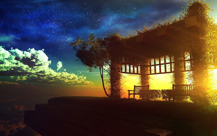 Anime, Sunset, Beautiful Scenery, Pavilion, anime, sunset, beautiful  scenery, HD wallpaper | Wallpaperbetter