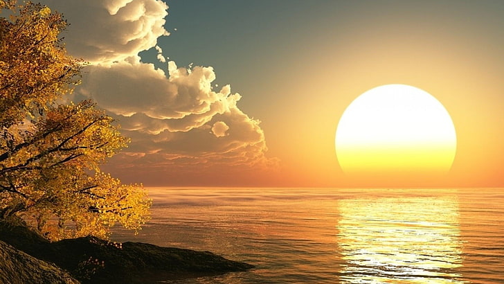 ท้องฟ้าเมฆพระอาทิตย์ตกดวงอาทิตย์มหาสมุทรทะเลน้ำธรรมชาติ, วอลล์เปเปอร์ HD