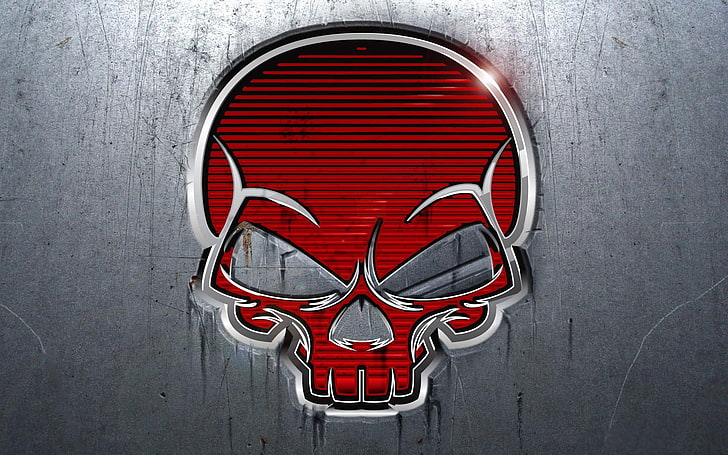 röd skalle logotyp, metall, skalle, sake, röd, HD tapet
