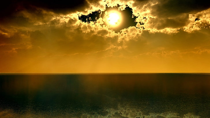 pemandangan, sinar matahari, laut, langit, awan, cakrawala, Wallpaper HD