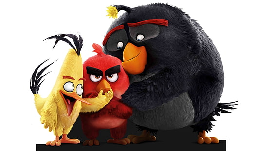 Angry Birds Movie 2016, trzy żółte, czerwone i czarne postacie z Angry Birds Cyfrowe tapety, Kreskówki, Inne, Filmy, Zły, Ptaki, Tapety HD HD wallpaper