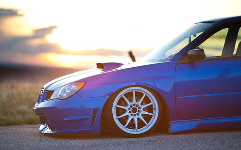 фотография със селективен фокус на синя спортна кола, Subaru, Subaru Impreza, WRX STI, синя, JDM, кола, стойка, HD тапет HD wallpaper
