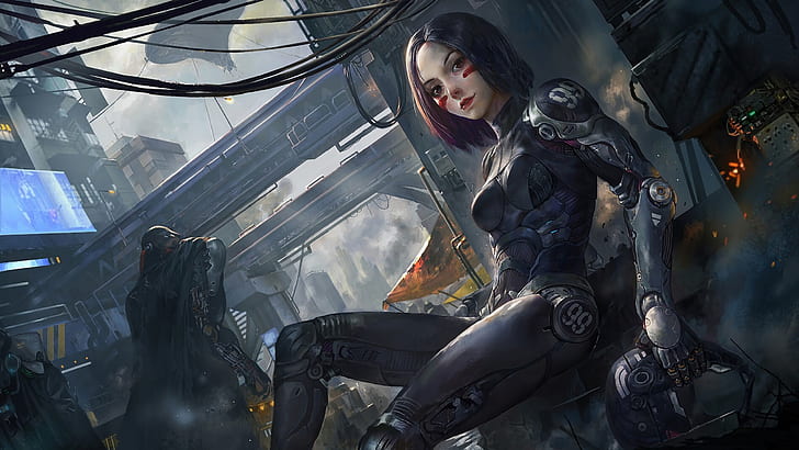 robô, arte, cyborg, cyberpunk, futurista, Alita: anjo de batalha, Alita, HD papel de parede