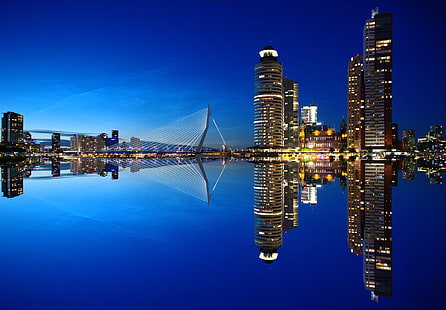 4K, Paesi Bassi, Nightscape, Rotterdam, Sfondo HD HD wallpaper