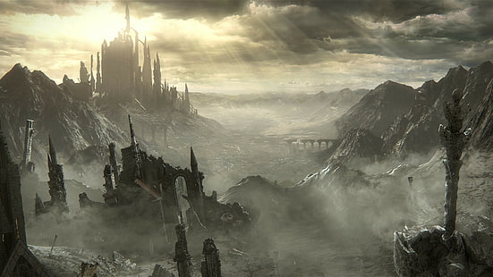 Dark Souls III Dark Souls готически Midevil Dark видео игри рицари пожар борба меч пейзаж замък, HD тапет HD wallpaper