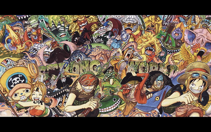 Carta da parati One Piece, One Piece, Monkey D. Luffy, Sanji, Roronoa Zoro, Usopp, Franky, Nami, Tony Tony Chopper, Brook, Seakings, Nico Robin, anime, Sfondo HD