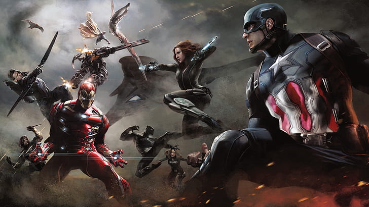 captain america, iron man, hd, artwork, superheroes, digital art, black widow, black panther, HD wallpaper