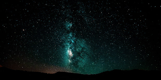 зеленое небо, звездное небо, млечный путь, ночь, сияние, галактика, HD обои HD wallpaper
