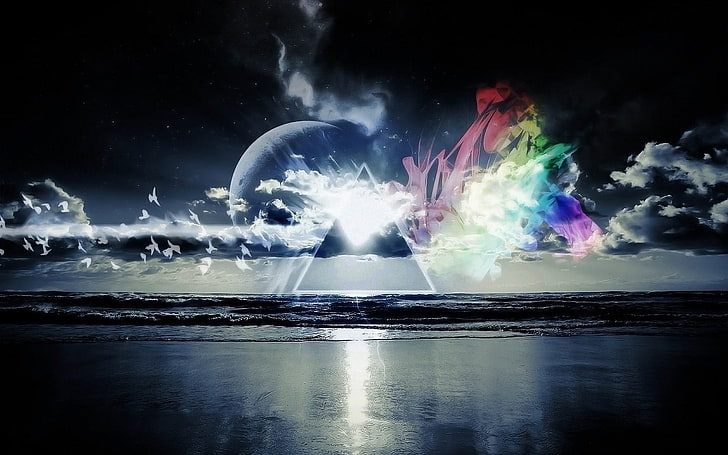 lukisan abstrak, laut, Pink Floyd, Sisi Gelap Bulan, Wallpaper HD