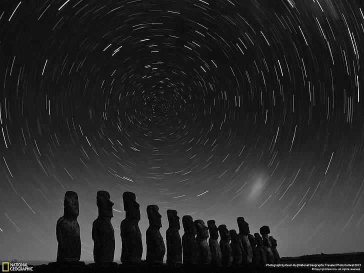 Stargazers-National Geographic Wallpaper, photo en accéléré de la statue Moai de l'île de Pâques, Fond d'écran HD