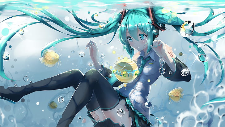Hatsune Miku, Vocaloid, underwater, fish, HD wallpaper