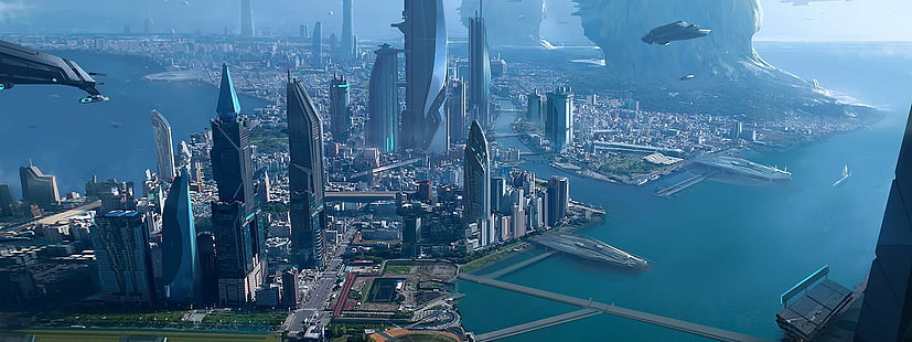 papel de parede da cidade 3D, Star Citizen, ficção científica, espaço, HD papel de parede HD wallpaper