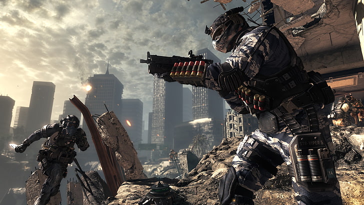 prajurit memegang wallpaper digital gun, Call of Duty: Ghosts, video game, Call of Duty, first-person shooter, gamer, Wallpaper HD