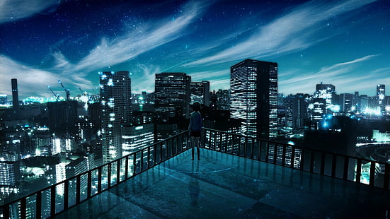Stadt, Nacht, Licht, Anime, HD-Hintergrundbild HD wallpaper