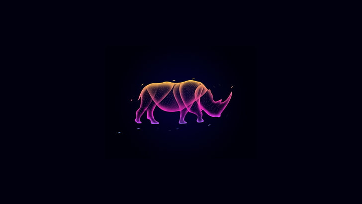 светящийся, носорог, чёрный фон, HD обои