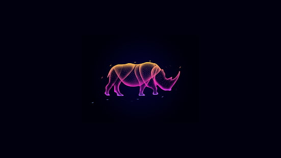 светящийся, носорог, чёрный фон, HD обои HD wallpaper