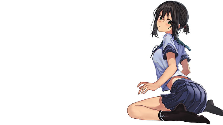 anime, manga, anime girls, Kantai Collection, Fubuki (KanColle), sailor uniform, white background, schoolgirl, short hair, HD wallpaper