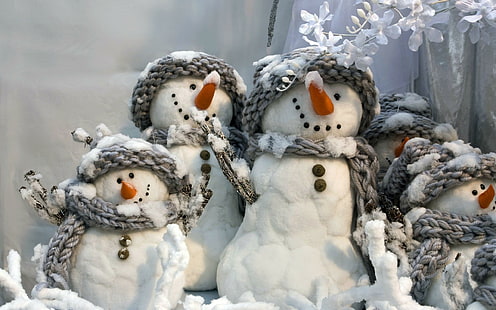 Schneemänner Neujahr Weihnachten Winter Schnee, Schneemänner, Jahr, Weihnachten, Winter, Schnee, HD-Hintergrundbild HD wallpaper