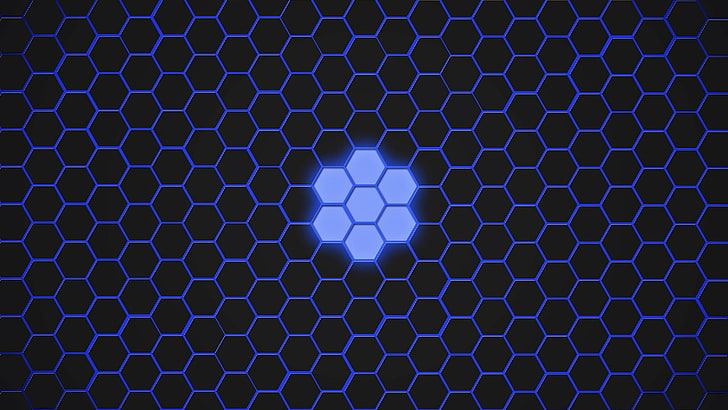 sarang lebah, segi enam, biru, cahaya, geometri, Wallpaper HD