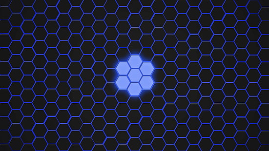 sarang lebah, segi enam, biru, cahaya, geometri, Wallpaper HD HD wallpaper