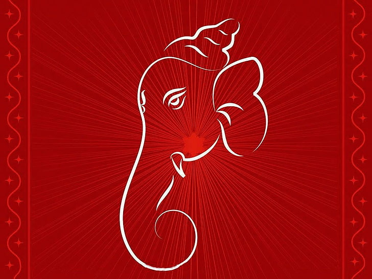 Ganesha Art With Red Background, elephant logo, God, Lord Ganesha, red, ganesha, lord, background, HD wallpaper