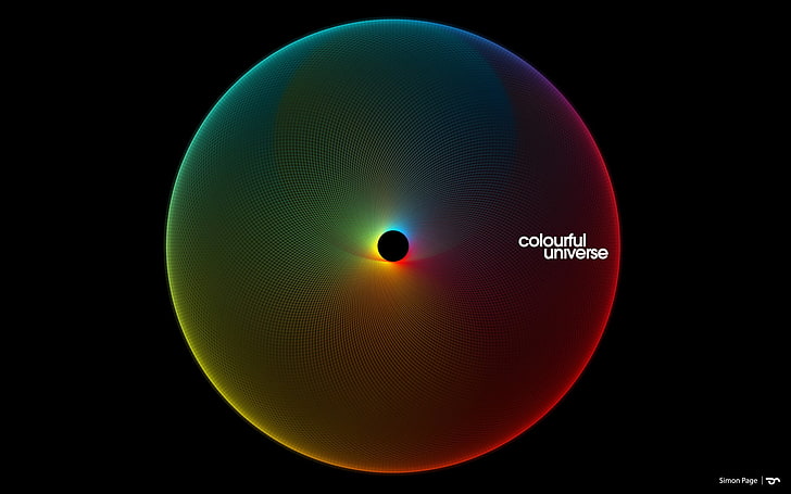 mångfärgade färgglada universum tapeter, utrymme, spektrum, färgglada, sfär, cirkel, svart bakgrund, Simon C. Page, HD tapet