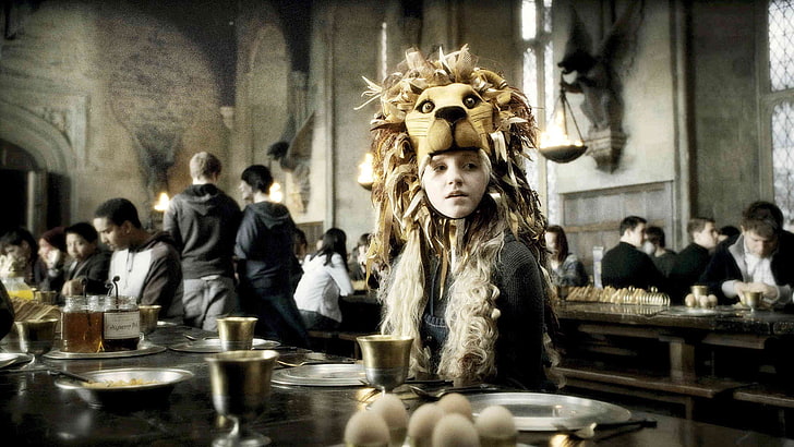 lion headdress, Luna Lovegood, lion, Harry Potter and the Half-Blood Prince, movies, HD wallpaper