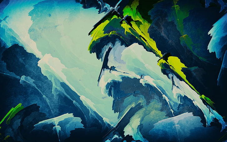 papel de parede digital azul e verde, abstrato, arte digital, azul, verde, editado, fractal, HD papel de parede